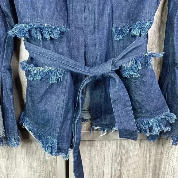 Maggie Marilyn Denim Jacket Sz 10 Belted Pockets Contemporary Blue Color - Picture 4 of 9
